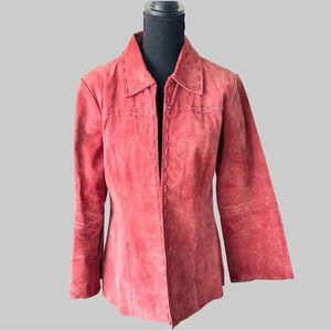 Cleo  Coral Red Suede Leather Braided Leather Jacket
